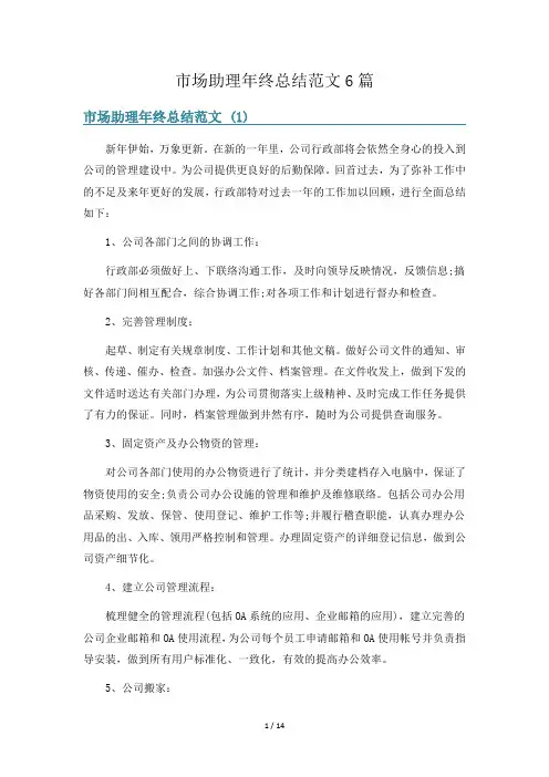 市场助理年终总结范文6篇