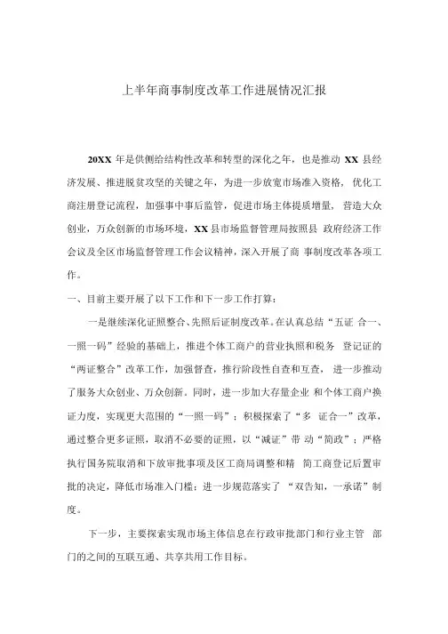 商事制度改革工作进展情况汇报