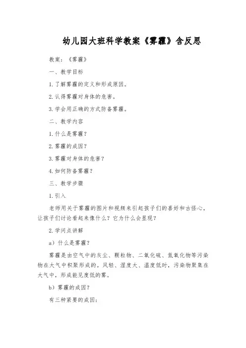 幼儿园大班科学教案《雾霾》含反思