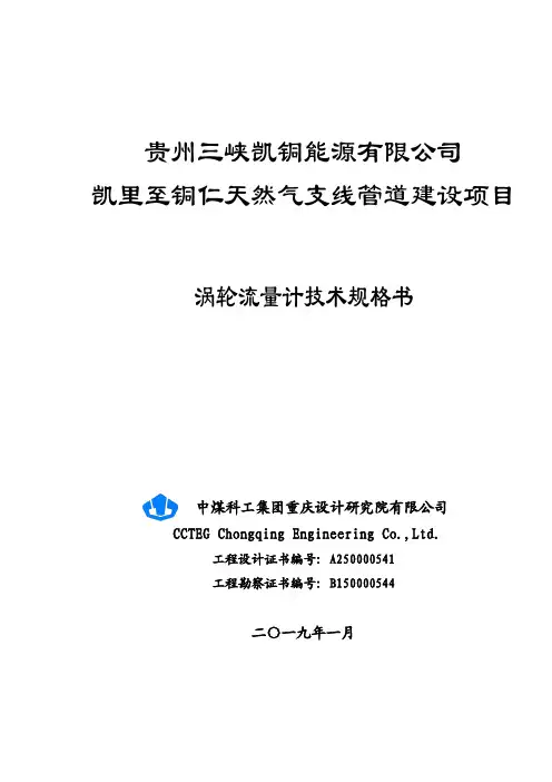 天然气支线管道建设项目站场控制设备自控：涡轮流量计技术规格书