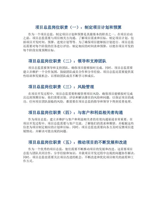 项目总监岗位职责(共6篇)