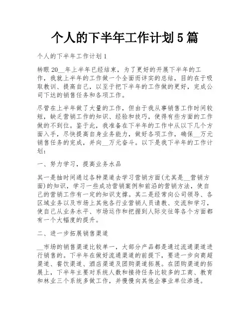 个人的下半年工作计划5篇
