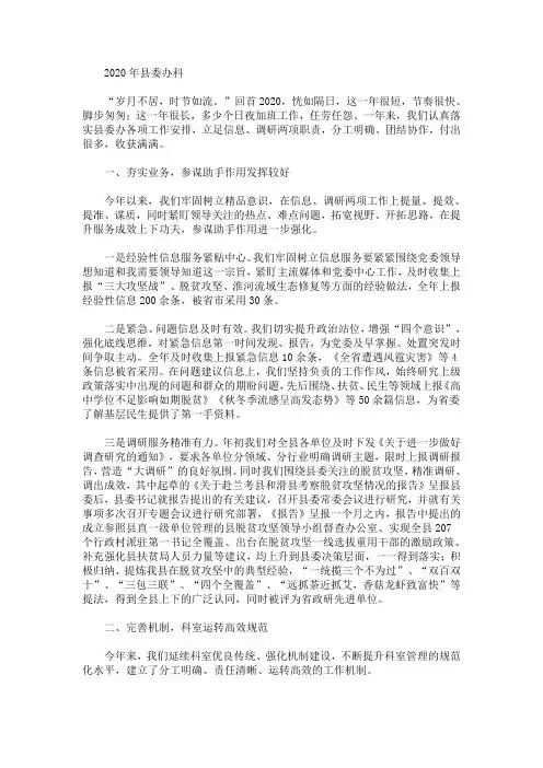 最新2020年县委办信息科工作总结