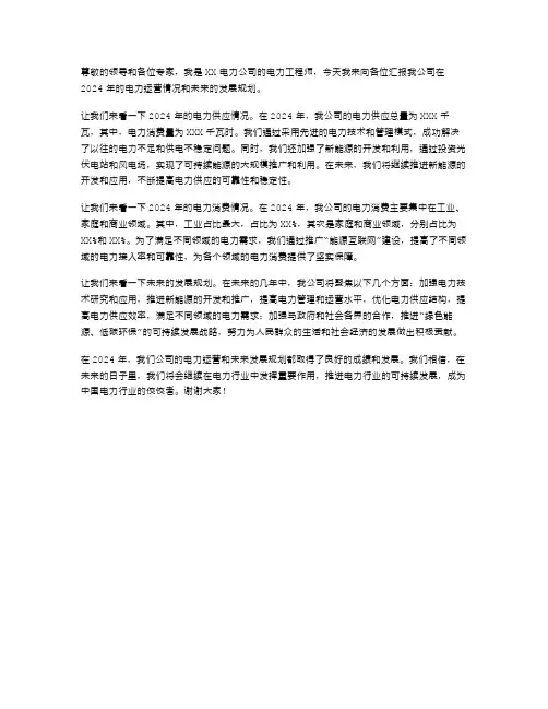 2024年电力述职报告范文