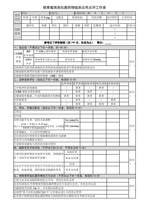 碳青霉烯类抗菌药物点评工作表