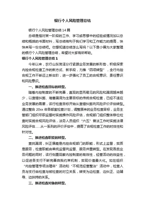 银行个人风险管理总结