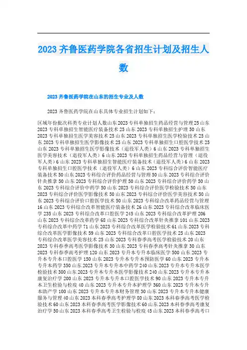 2023齐鲁医药学院各省招生计划及招生人数