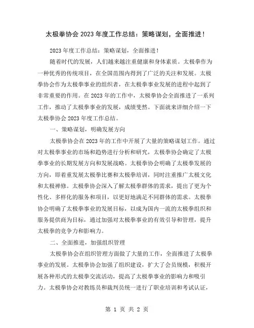 太极拳协会2023年度工作总结：策略谋划,全面推进!