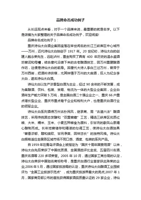 品牌命名成功例子