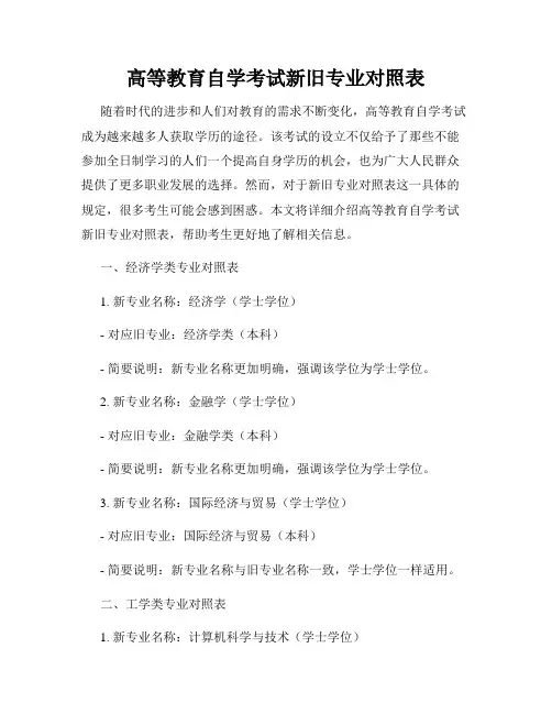 高等教育自学考试新旧专业对照表