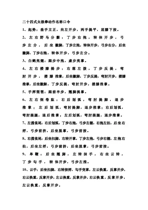 二十四式太极拳动作名称口令