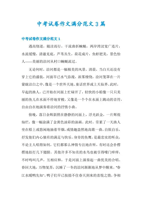 中考试卷作文满分范文3篇