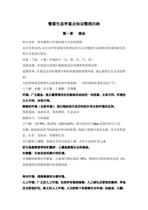 葡萄生态学重点知识整理归纳