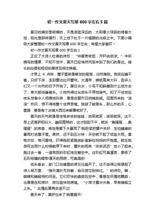 初一作文夏天写景600字左右5篇