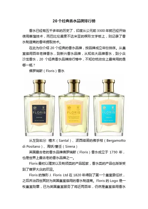 20个经典香水品牌排行榜