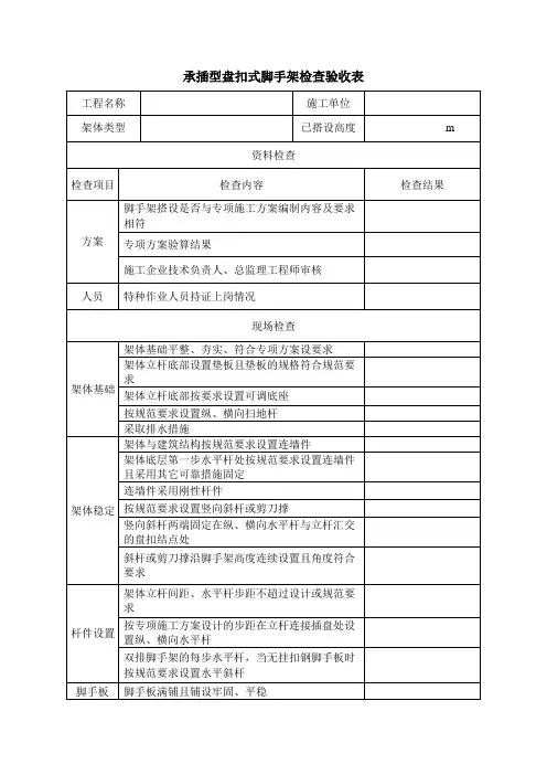 承插型盘扣式脚手架检查验收表