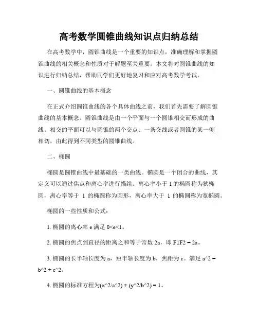 高考数学圆锥曲线知识点归纳总结