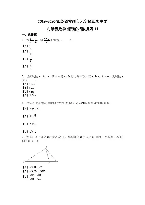 2019-2020江苏省常州市天宁区正衡中学九年级数学图形的相似复习11试卷+答案