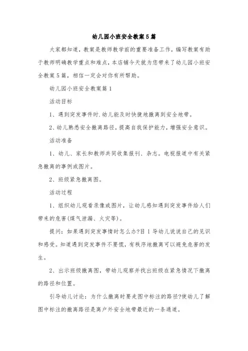 幼儿园小班安全教案5篇