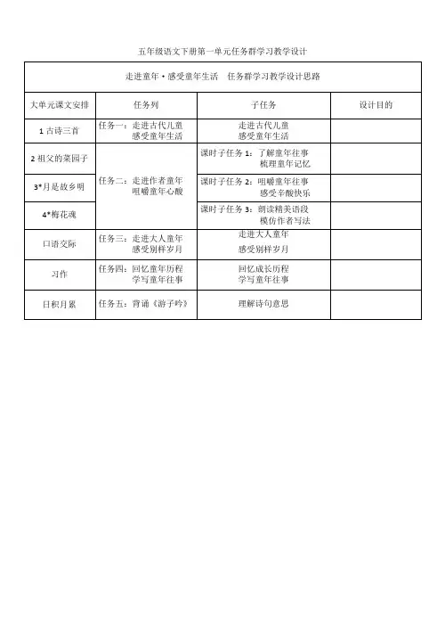 五年级语文下册第一单元任务群学习教学设计