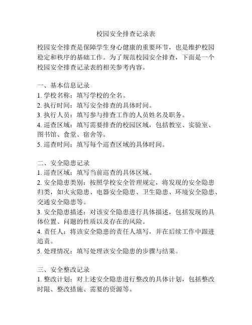校园安全排查记录表