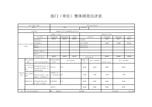 部门单位整体绩效自评表