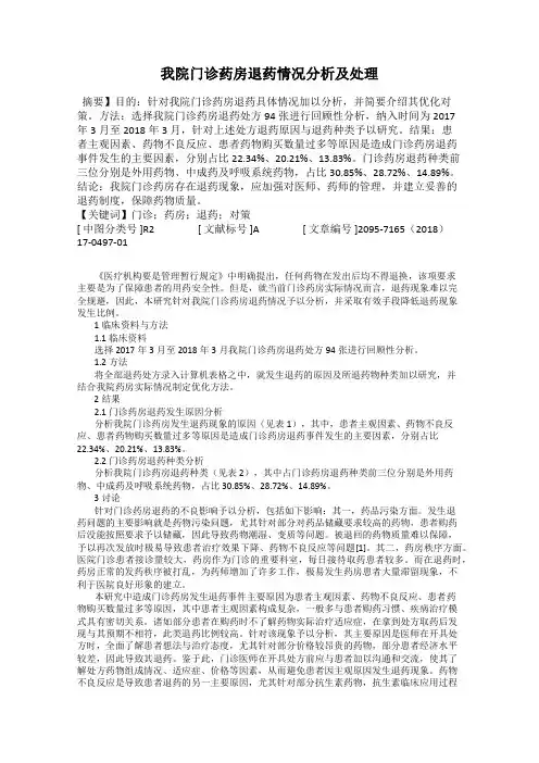 我院门诊药房退药情况分析及处理