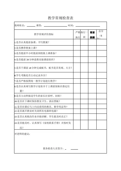 教学常规检查表