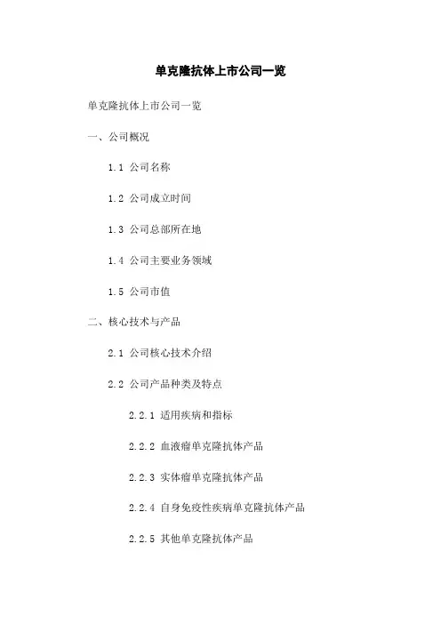 单克隆抗体上市公司一览