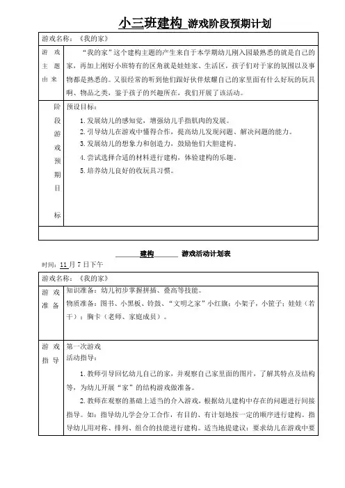 幼儿园中班建构游戏《我的家》