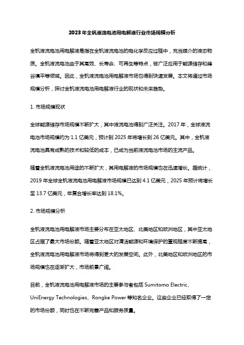 2023年全钒液流电池用电解液行业市场规模分析