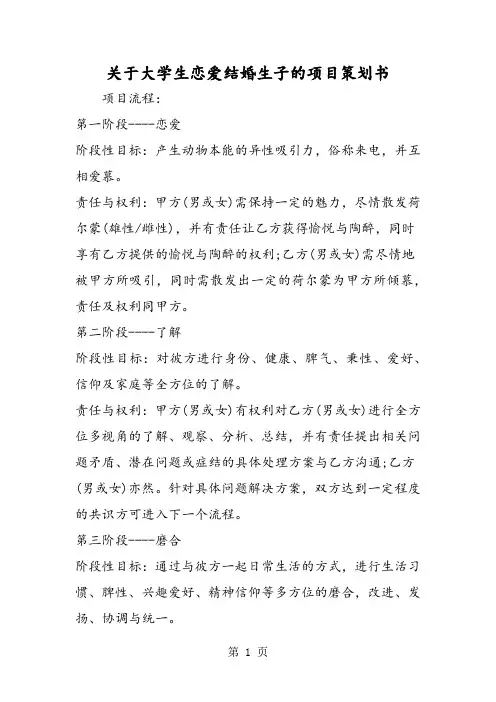 关于大学生恋爱结婚生子的项目策划书