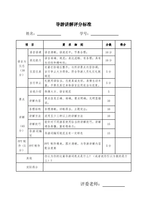 导游讲解评分标准表