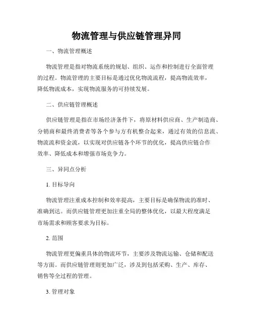 物流管理与供应链管理异同