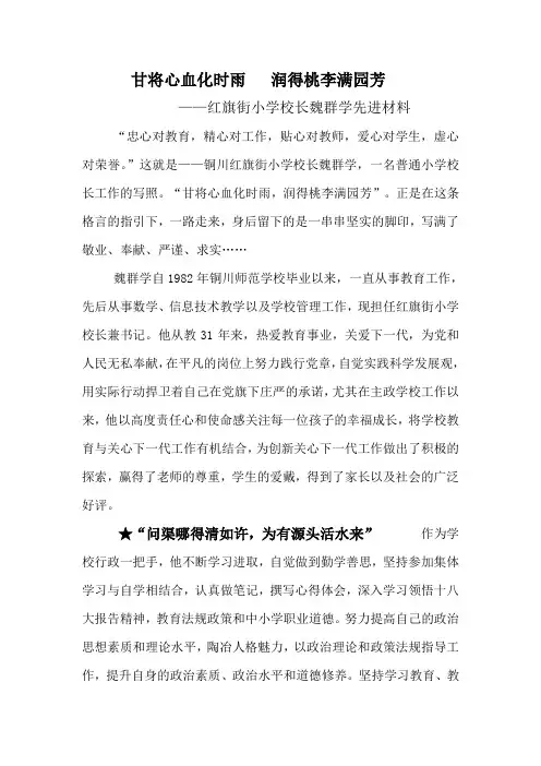 红旗街小学校长先进材料