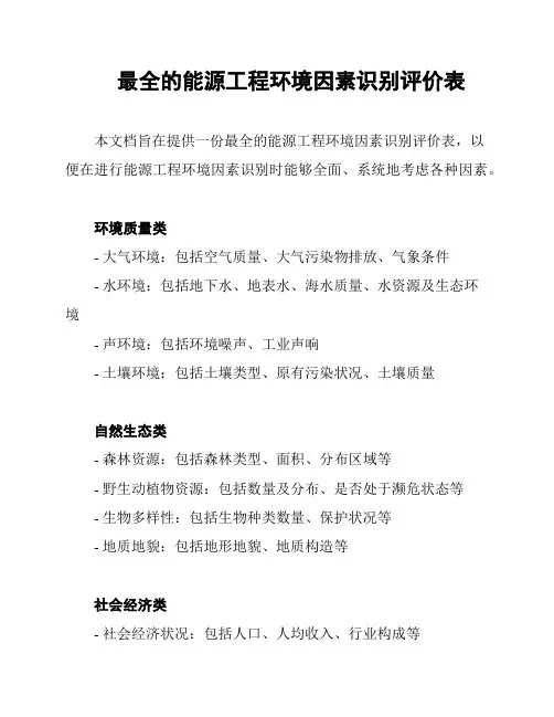 最全的能源工程环境因素识别评价表