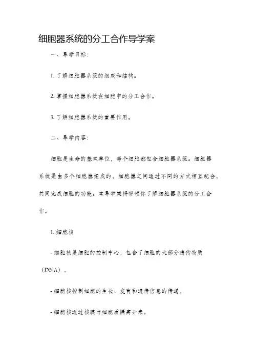 细胞器系统的分工合作导学案