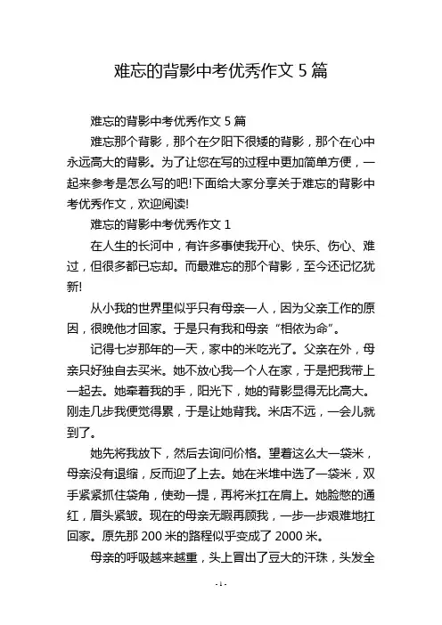 难忘的背影中考优秀作文5篇