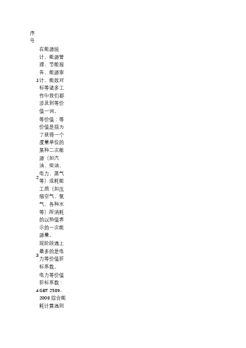 电力等价值折标系数及火力发电煤耗相关问题
