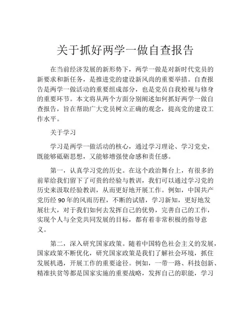 关于抓好两学一做自查报告