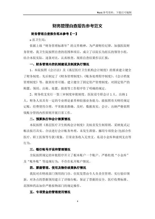 财务管理自查报告参考范文