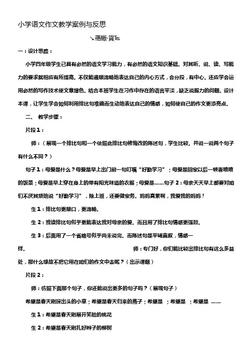 小学语文作文教学案例与反思整理