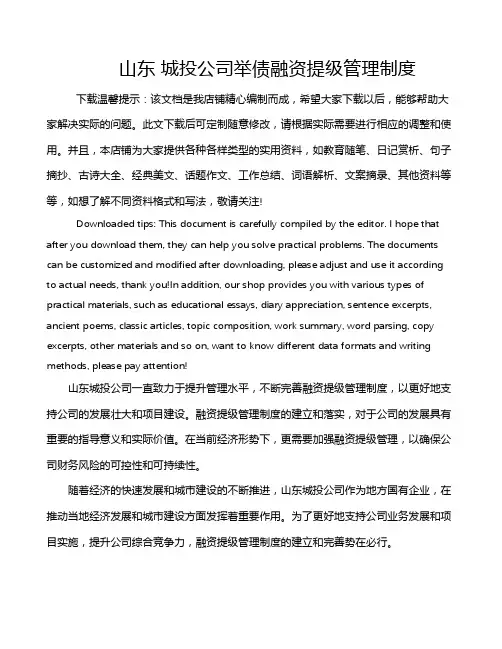 山东 城投公司举债融资提级管理制度