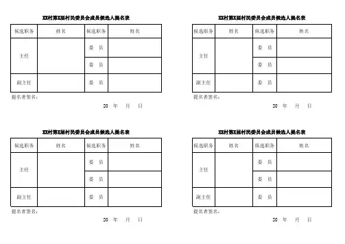 村民委员会成员候选人提名表