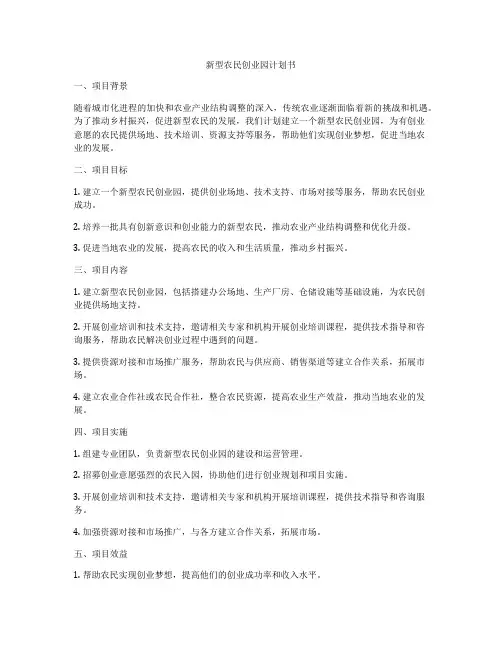 新型农民创业园计划书