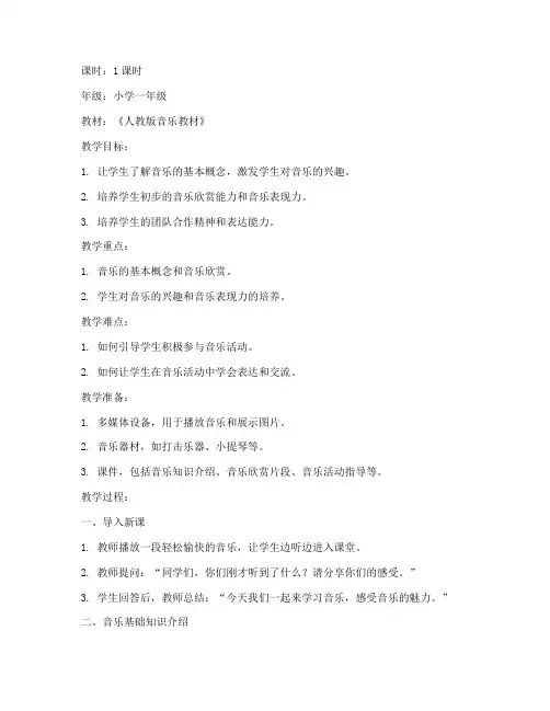 小学课程导入音乐教案模板