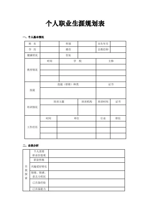 个人职业生涯规划表