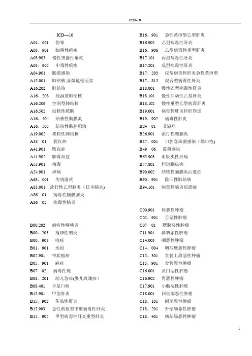 疾病诊断ICD-10大全