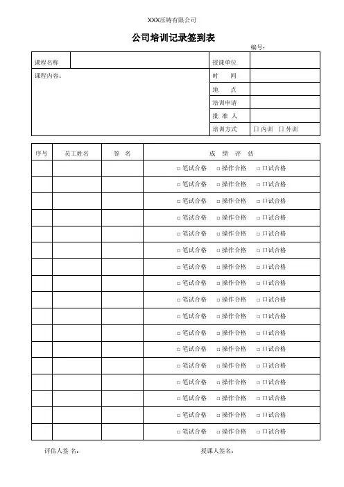 员工培训考核记录表