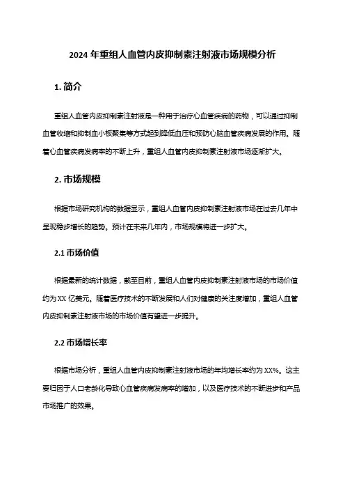 2024年重组人血管内皮抑制素注射液市场规模分析